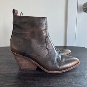 Frye Amado Bronze Brown Wedge Heel Ankle Bootie